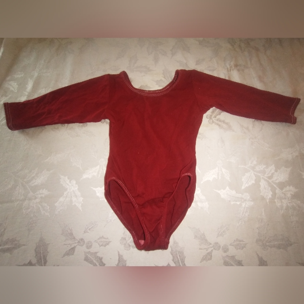 Jacques Moret Red Dance Leotard Toddler Girl Dance Wear 3/4 Sleeve Size S 4/5